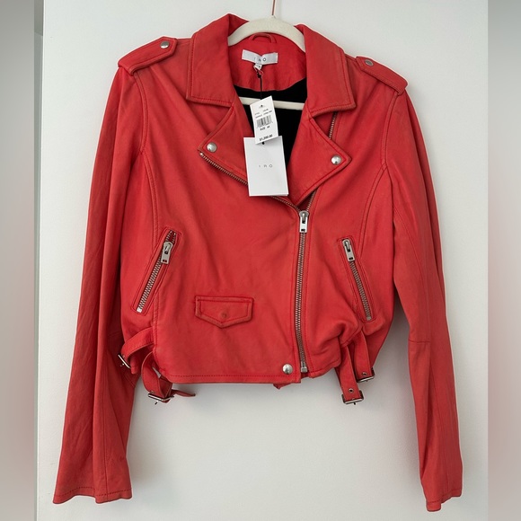 iro ashville coral pink leather jacket